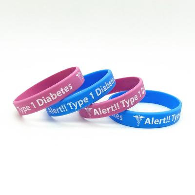 China Customized Logo TRENDY Silicone Wristband Silicon Band Debossed Diabetes Alert Silicone Wristband for sale