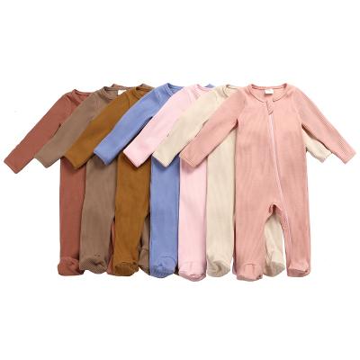 China Spandex / Cotton Boutique Baby Clothes Long Sleeves O-Neck Cotton Striped Solid Fabric Zipper Casual Baby Overalls for sale