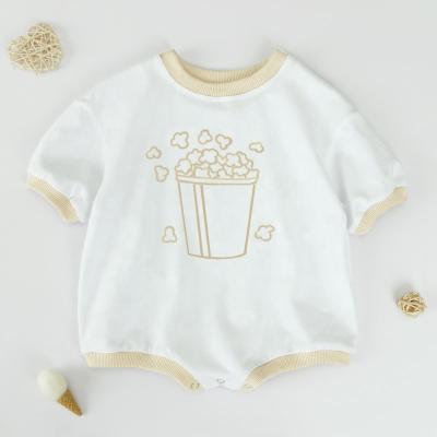 China Neutral Newborn Baby Logo Design Plain White Yiwu Factory Romper Sweatshirt White Romper Fit 0-24 Months for sale