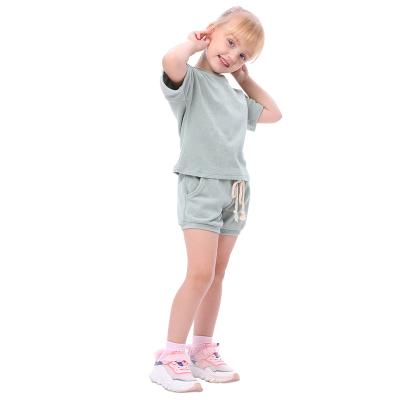 China Casual Light Gray Single Color Two Piece Set Basic Design Top Selling Girls Dressing Set for sale