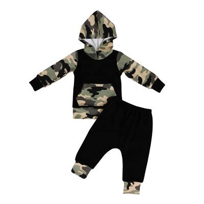 China Autumn Design Casual Baby Set Long Sleeve Stripe Hoodie&Matching Camouflage Printed Long Pants Toddler Boys Boutique Outfits for sale