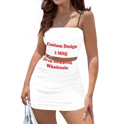 China Breathable Hot Selling Strap Tube Top Skirt Suit Crop Top Tight A-Line Mini Hip Skirt Custom Print Hot Girl Suits Sexy Charming Lady Sets for sale