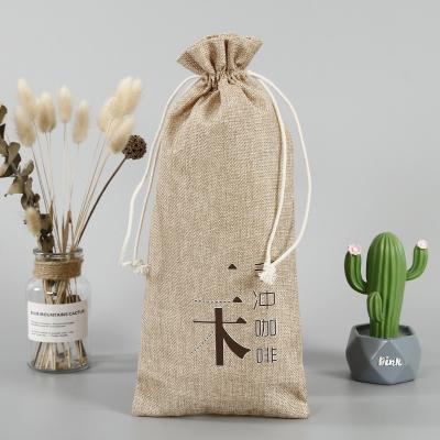 China Eco-friendly Natural Hessian Wine Sack Drawstring Wine Bottle Wedding Gift Covers for sale