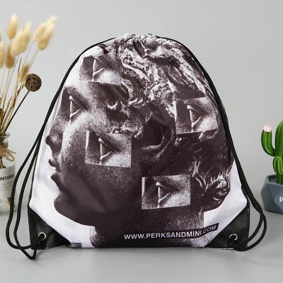 China Custom Made Promotional Waterproof Polyester Drawstring Bag Sports Backpack Shoe Gift Bag for sale