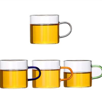 China Sustainable High Quality Colorful Single Wall Handle Flower Tea Glass Water Drinking Cups for sale