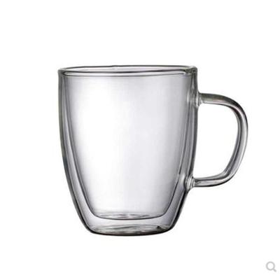 China Sustainable high grade luxury creative double walled glass coffee mugs with handle for sale