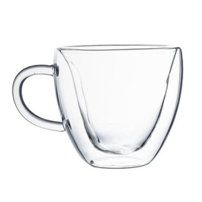 China New Design Heart Shape Viable Custom Made Double Wall Competitive Price Glass Mug With Handle for sale