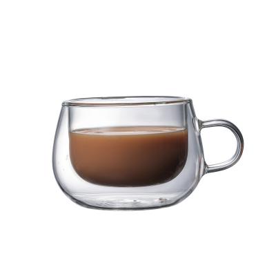 China Factory Viable Sale High Borosilicate Glass Milk Mug With Glass Lid Double Wall Glass Heat Resistant Coffee Mug for sale