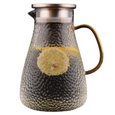 China Viable online wholesale creative cold water glass jug with stainless steel lid for sale