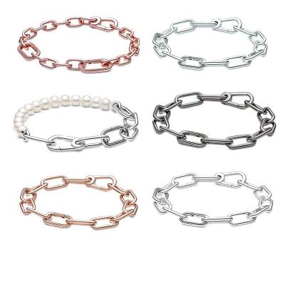 China Vintage I kind European and American 925 sterling silver female Panjia DIY simple beaded chain link ring bracelet fashion for sale