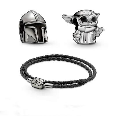 China 2022 new fashion CLASSIC 925 sterling silver beaded Star Wars diy series Panjia accessories braided leather rope bracelet Europe and for sale