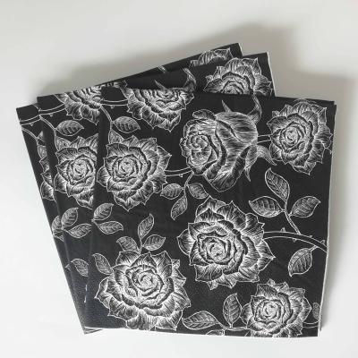 China Decorative Custom Black Print Printed Rose Paper Napkins And Napkins With High Quality for sale