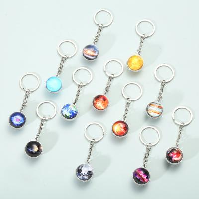 China New Design Souvenir Gift Metal Women's Car Key Chain Jewelry Double Sided Cabochon Silver Glass Ball Key Ring Men's Keychain Jewelry Gift for sale