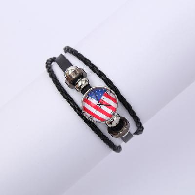 China High Quality New Arrival Custom Leather Braided Bracelets Harajuku American Flag National Flag Bracelet With Glass Cabochon for sale