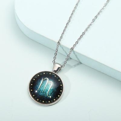 China 12 Stars Environmentally Friendly Custom Glass Cabochon Alloy Glass Pendant Necklace Fashion Jewelry Gift for sale