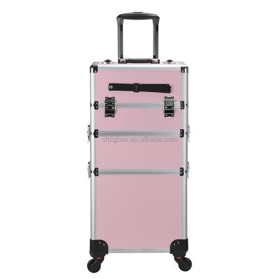 China Professional Aluminum Leather Suitcase Professional Leather Cosmetic Makeup Tools Hairdressing Hairdressing Case Designer Trolley Rolling Soft Case for sale