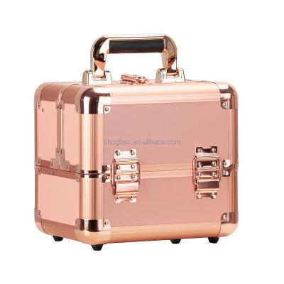 China Classic Blingbling Rose Gold Makeup Case Portable Medium Size Business Makeup Box for sale