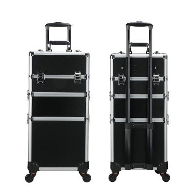 China Fashion 4 In 1Professional Makeup Lighted Case Trolley Case With Drawers Hard Luggage Case Mixed Color Tool Box for sale