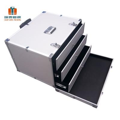 China Aluminum Drawer Truck Tool Box Custom Aluminum Make Up Flight Train Case With Locks for sale