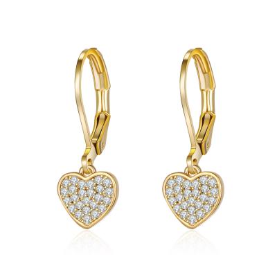 China Environmentally Friendly Love Heart Inlaid Earrings Small Party Girls Kids Girls 14K Shiny Sweetness Chic Enhancement for sale