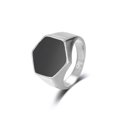 China Black Star Drop Simple Hexagonal Oil Men's Environmental Friendly Fashion Hexagram Titanium Steel Ring for sale