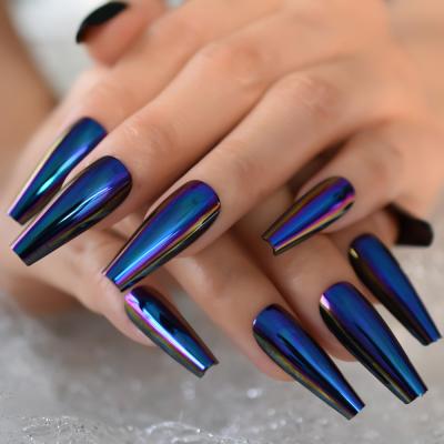 China Design Metallic Surface High Quality Press On Nail Colored For Party Long Coffin Artificial Nail for sale