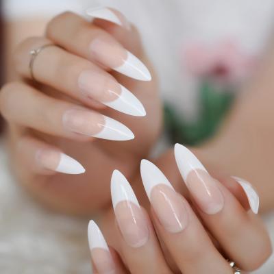 China Design Nude Color White False Nail Tips Shape Design For Girl Wholesale Extra Long French Stiletto Fake Nails for sale