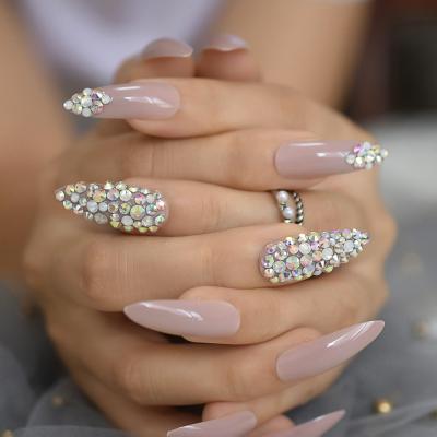 China Design Fake Fake UV Nails Art Tips Salon Extra Long Stylus Press With Bling Rhinestones On Nail for sale