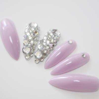 China Lady Fake Art Nail With Luxury 3D Design Colorful Rhinestone Nail Tip Acrylic Long Press Stiletto On Nail for sale