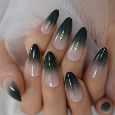 China Design Gradient Dark Green Stylus Press On False Nail Design Finished Clear Nail Tip Acrylic Manicure Tips for sale