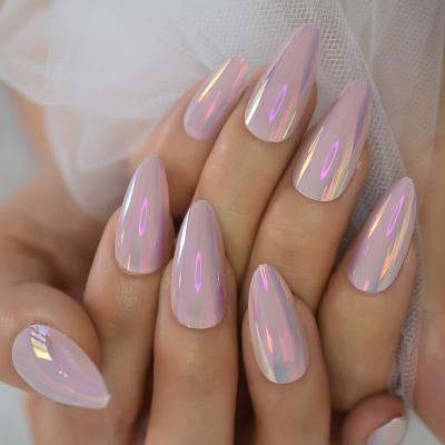 China Light Purple Design Aurora Mermaid Stiletto Press On False Nail Design Finished Wearable Nail Tip Acrylic False Nails Girl Decor for sale