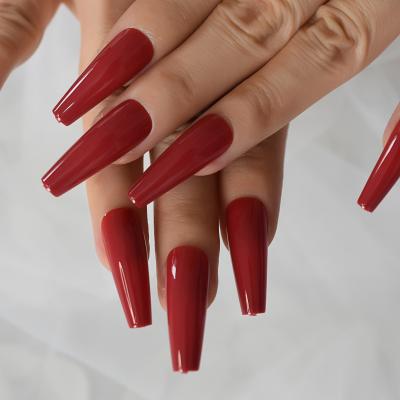 China 24pcs/set Gorgeous Design Red Press On Free Adhesive Ballerina Long Coffin Ballerina Nails Nails Fake Fingersnails Foil UV Tapes 1 for sale