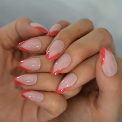 China Design V Ballerina Coffin Shiny Red French Press On Fake Nail Nude Pink Full Cover Ballet UV Fake Nails Tips Women Girl Daily Wear for sale