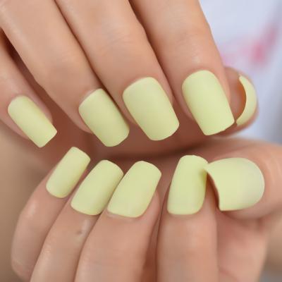 China Design Matte Press on Top Acrylic Full Cover False Nails Solid Color Square Yellow for Women and Girls 24Pcs for sale