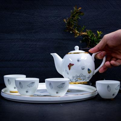 China New Hotel Restaurant Viable Bone Bone China Luxury Ceramic Tea Cup Set With Gold Trim For Dinnerware Afternoon Dishes Nordic Restaurants for sale