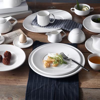 China Factory Wholesale Viable Round White Hotel Buffet Supply Ceramic Dinner Dishes Set Porcelain Dinner Ware Set For Restaurant for sale