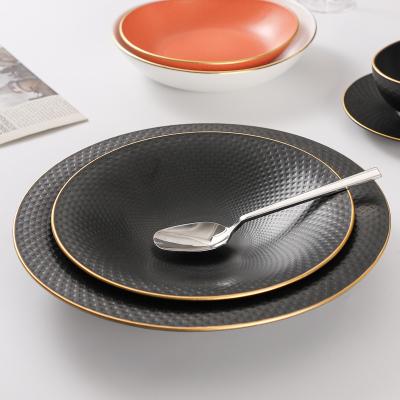 China Sustainable Wholesale Black Color Glazed Bone China Ceramic Restaurant Dish Table Fruit Food Dish , Dishes Set Tableware for sale