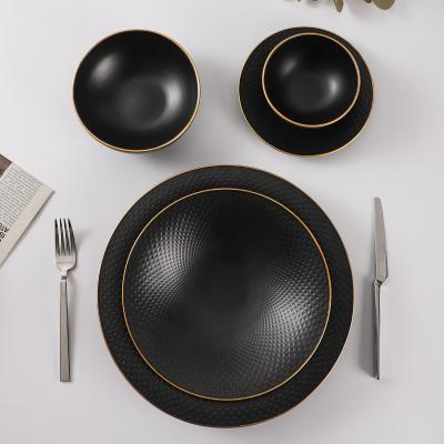 China Sustainable Black Color Glazed Bone China Ceramic Restaurant Dish Table Fruit Food Dish , Dishes Set Tableware for sale