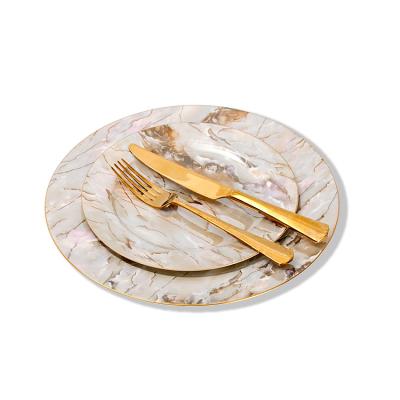 China Sustainable Moroccan Marble Hotel Wedding Dining Dishes Sets Tableware Ceramic Dinner Dish Dishes Set for sale