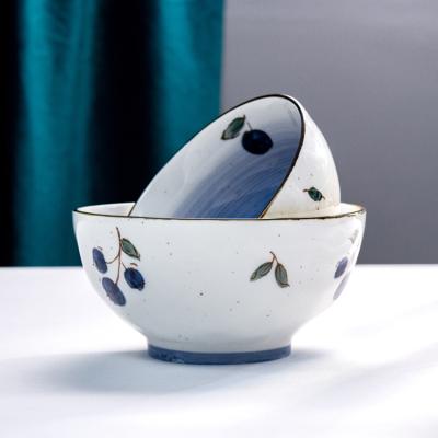 China Sustainable Wholesale Hotel White Blue Porcelain Ceramic Bowls Set With Spoon for sale