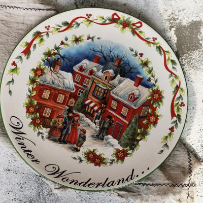 China Sustainable Christmas Factory Custom Made Porcelain Plates Ceramic Decorative Restaurant Hotels for sale