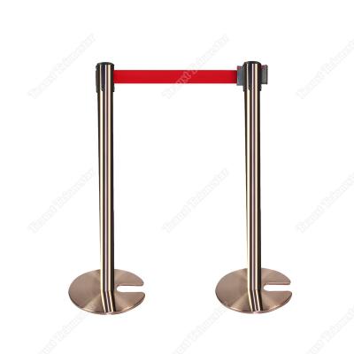 China Multiple Traust Steel Metal Red Carpet Belt Racks Retractable Brightly Colored Stackable Barrier Queue Management 2.3-3.6m length/4.8cm width for sale