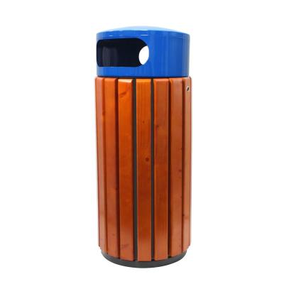 China Sustainable Standing Environment Protected Bin Waste Bin Rubbish Receptacle Wooden Steel Trash Can for sale