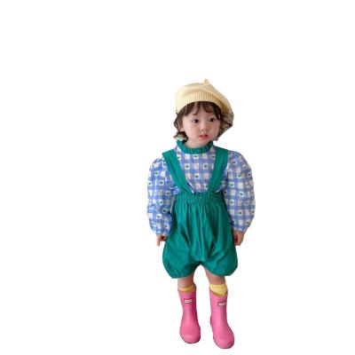 China Girls Breathable Blue Checkered Love Green Long Sleeve Costume for sale