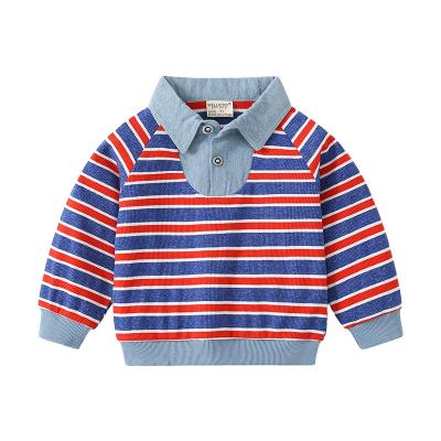 China Polyester/Cotton 2021 Autumn New Boys Shirt Collar Striped Sweater Hoodies for sale