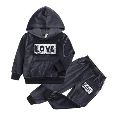 China Newest design velor kids hooded tracksuit casual outfits kids clothing sets toddler girl boutique clothing for sale