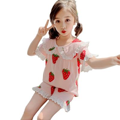 China Girls Princess Short Sleeve Clothes Girls Summer Breathable Cotton Pajamas for sale