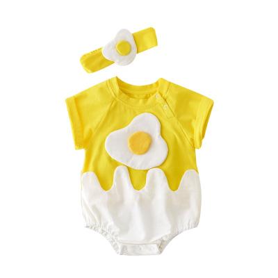 China Creative 100% cotton newborn cartoon egg triangle romper male and female baby romper gift headband for sale