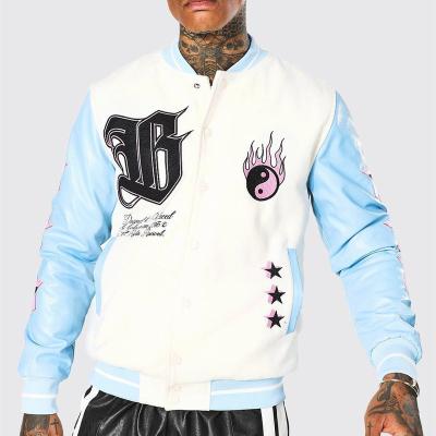 China High Quality Embroidery Men Viable Wholesale Leather Sleeves Custom OEM Baseball Bomber Letterman Varsity Jacket for sale