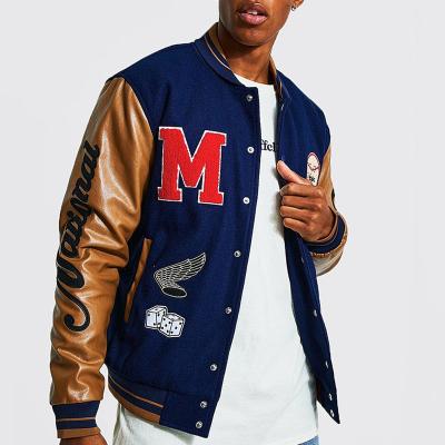 China OEM Leather Custom Street Viable Logo Embroidery Chenille Patches Baseball Wear Letterman Varsity Bomber Jacket For Men for sale